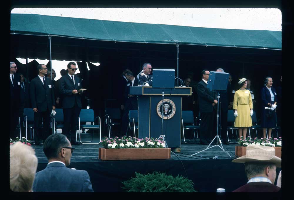 President Lyndon Johnson attends dedication