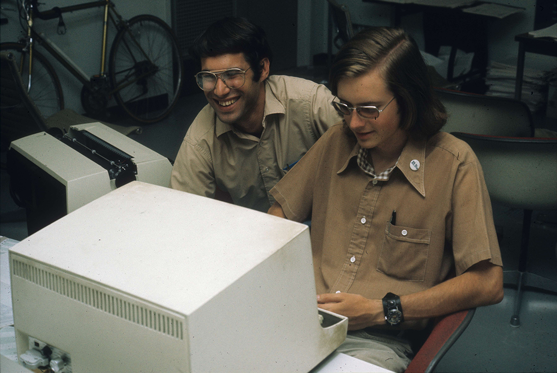 Students work in a computer lab at UCI in the 1970s. Images provided by AS-061. University Communications photographs. Special Collections & Archives, the UCI Libraries, Irvine, California.